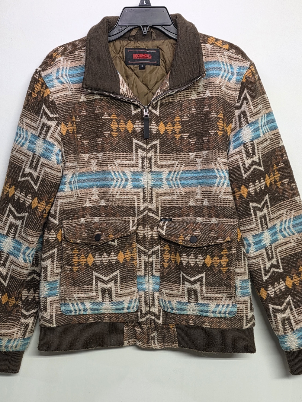 Rock & Roll Denim Southwestern Aztec Knit Zip-Up Jacket – Size Small